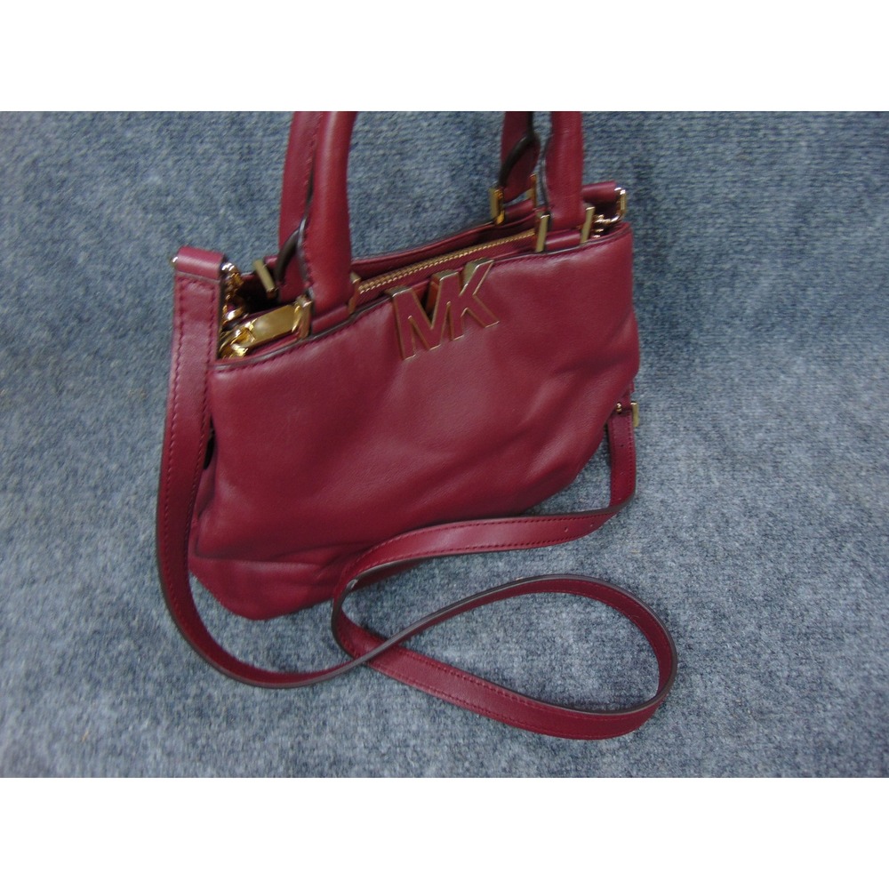 Michael Kors Ava Purse Burgundy Red Leather Zip‎ Top Satchel Handbag Convertable